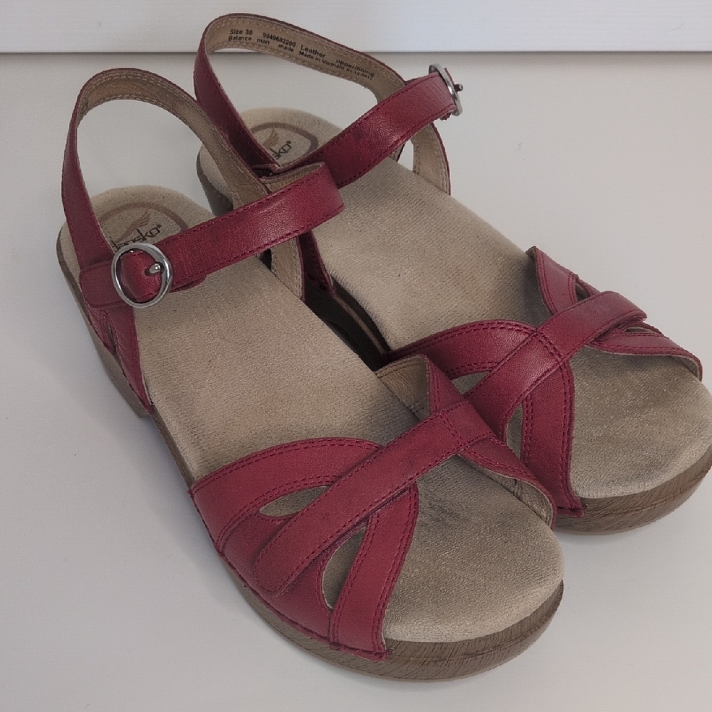 Dansko Red Leather Slingback Sandals